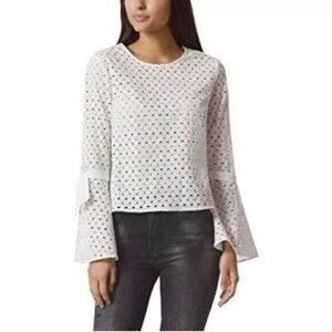 AVEC LES FILLES Anthropologie Trumpet Sleeve Eyelet Top Size Small